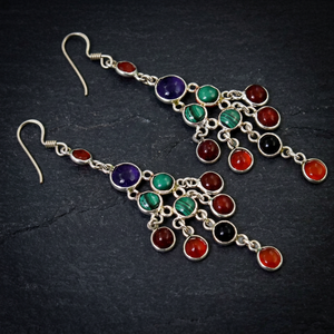 Boucles d'oreilles chandelier de luxe en argent sterling 925, design géométrique multi-pierres Passion - Product Image 1