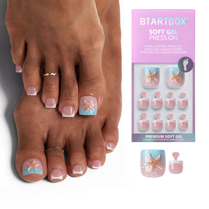 Faux ongles de pieds en gel souple courts, de haute qualité, vente en gros, magnifiques motifs 3D étoile de mer, French manucure, à presser, en gros - Product Image 1