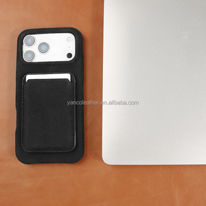 Étui de téléphone minimaliste en <span class=keywords><strong>Alcantara</strong></span> avec pochette magnétique pour cartes pour <span class=keywords><strong>iPhone</strong></span> 17 18 <span class=keywords><strong>Pro</strong></span> Max – Housse de luxe en suède - Product Image 1
