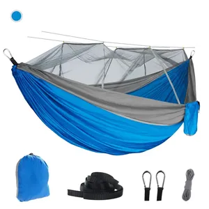 Tempat tidur gantung Universal, kain payung tempat tidur gantung ganda Anti nyamuk Universal luar ruangan, nilon Anti guling, berkemah, ringan