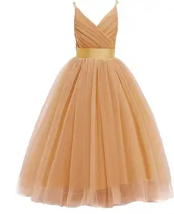 שמלת כלה ילדה בסגנון אירופאי עיצוב כתפיות נסיכה ילד שמלות ערב לנשף ורוד טול שמלות ילדה גדולה למסיבה