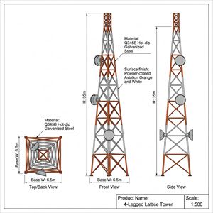 Torre di Telecomunicazione Autoportante a 4 Gambe da 60m, Zincata a Caldo, per Reti di Stazioni Base 5G 4G GSM LTE - Product Image 3