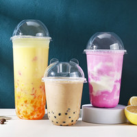Gobelet en plastique transparent jetable en PET à paroi simple en forme de U avec logo personnalisé pour thé au lait Boba, café, smoothie, boisson avec couvercle
