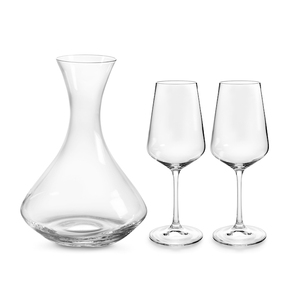 Set Degustazione Sandra Bohemia 3 Pezzi: Decanter con Due Calici in Vetro Trasparente per Servire il Vino - Product Image 1