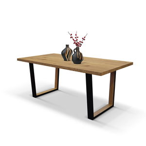 Gabriele Fixed Dining <b>Table</b> Rustic <b>Oak</b> Melamine <b>Top</b> Metal Base Internal Use - Product Image 1