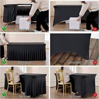 Couverture de table ajustée non tissée en spandex noir de 6 pieds, jupe de nappe rectangulaire infroissable pour les fêtes de mariage, les festivals, vente en gros