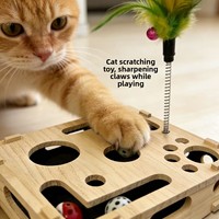 Jouet interactif et sûr pour chat d'intérieur en bois massif carré, triple usage : griffoir, puzzle et jouet à aiguiser les griffes