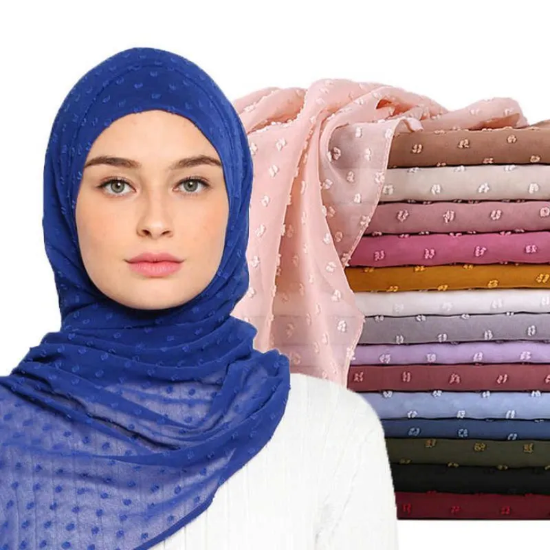 Factory Pearl Pleated Scarf Shawl Jacquard Three-dimensional Plum Blossom Pom Pom Bubble Bawal Chiffon Hijab