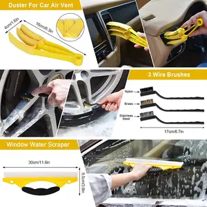 Kit de limpieza profesional y personalizada para el cuidado del coche, juego de brochas para detalles, lavado automático, color amarillo, 20 Uds.