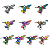 Venta al por mayor de 20 piezas de dijes de colibrí esmaltados para la fabricación de joyas DIY, colgantes de pájaros chapados en oro de 18K, accesorios para collares y pulseras estilo boho