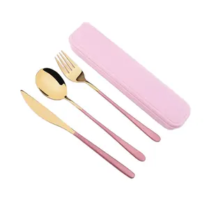 Eco-Friendly Kids Stainless Steel Cutlery Set Polished Flatware Chopstick with Travel Case for Picnics-for Hotels