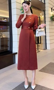 XXXL <span class=keywords><strong>robe</strong></span> <span class=keywords><strong>moulante</strong></span> 2024 automne hiver Cocktail fête femmes gros bouton déco à manches longues Midi marron <span class=keywords><strong>kaki</strong></span> <span class=keywords><strong>robe</strong></span> Occasion spéciale - Product Image 2