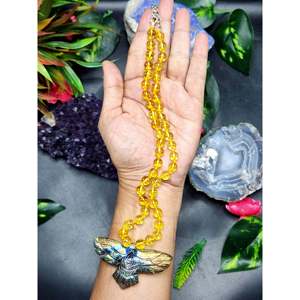 Collier Mala en perles de citrine avec pendentif Phénix en labradorite - Libérez votre puissance intérieure et votre transformation - Product Image 1