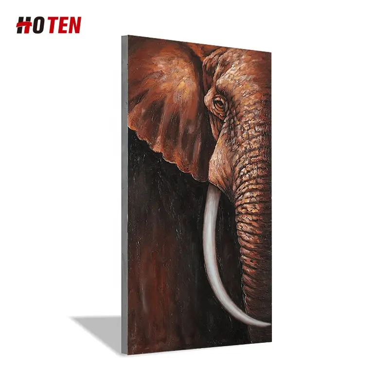Dipinto a mano marrone elefante pittura a olio di arte pittura