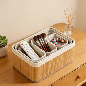 Juego de 4 Cestas de Almacenamiento Plegables de Bambú, de un Solo Nivel, Tipo Vertical, Ecológicas, Duraderas, Organizador de Ropa, Ropa de Cama, Joyería - Product Image 5