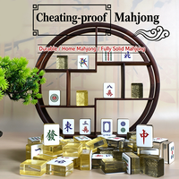 Jeu de Mahjong en cristal massif épaissi, anti-décoloration, avec caractères sculptés, pour les rassemblements de Mahjong sur table de club classique