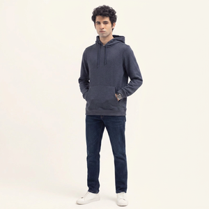Sweat-shirt à capuche pour homme 100% coton French Terry Coupe classique Couleur unie Vêtement décontracté pour l'automne - Product Image 1