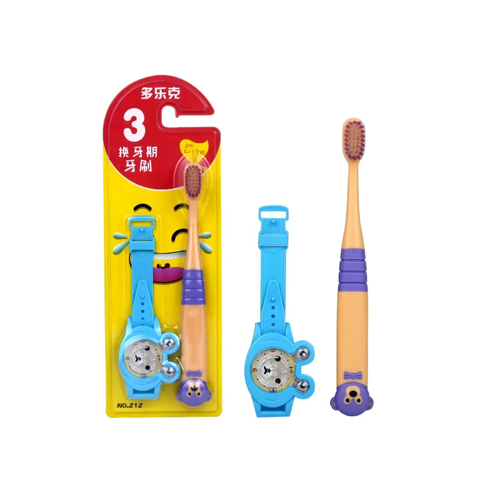 فرشاة أسنان بلاستيكية للأطفال بتصميم دب مخصص مع لعبة للأطفال