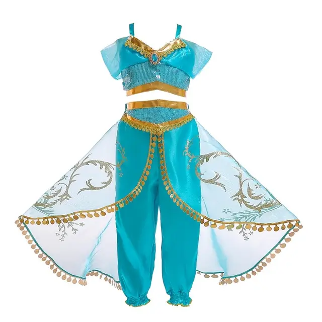 Aladdin jasmine Costume Bambini del Bambino Delle Ragazze Principessa Jasmine Costumi Del Partito di Halloween Danza Del Ventre per le Ragazze Dei Bambini Cosplay