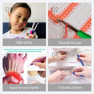 Juego de 9 Ganchillos de Alta Calidad, Ecológicos, de Aluminio y Silicona, con Mango de Plástico Multicolor, para Tejer a Mano - Product Image 3