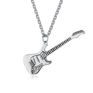 Collar de guitarra eléctrica, colgante unisex de acero inoxidable, joyería de regalo - Product Image 1