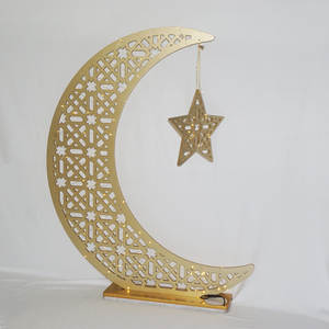 Bestseller decorazione da tavola in legno stella mezzaluna dorata per Eid Al Fitr & Ramadan Mubarak Moon Star dipinte forniture musulmane - Product Image 1