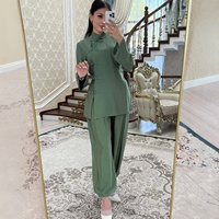 Nouvel ensemble deux pièces décontracté pour femme, style chinois, couleur unie, haut à manches longues avec fermeture boutonnée et pantalon ample à jambes larges, collection 2026