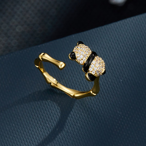 Panda Open <b>Ring</b> Micro Pave Zircon Adjustable Women's Animal Index <b>Finger</b> <b>Ring</b> Gift Jewelry - Product Image 1
