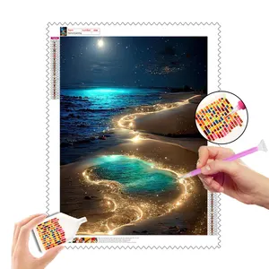 Kits de pintura de diamantes 5d, decoración de pared de paisaje marino de playa brillante creativa, juego de pintura de diamantes DIY hecho a mano