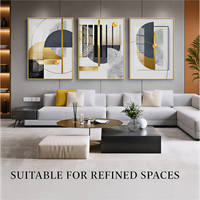 Triptyque mural géométrique en fer et aluminium noir, blanc et or avec motifs circulaires et éventails pour salon, bureau, hôtel, décoration moderne
