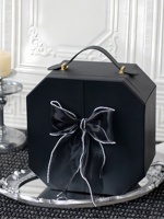 Boîte de transport portable de luxe en cuir haut de gamme avec nœud papillon octogonal léger, boîte de faveur de mariage, boîte d'emballage pour pâtisserie et pâtisserie