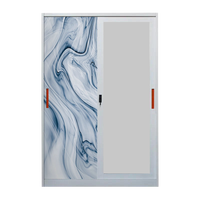 Lemari Pakaian Modern Desain Cetak, Almari Baja Pintu Geser, Kabinet Cermin, Lemari Logam, Penyimpanan Pakaian