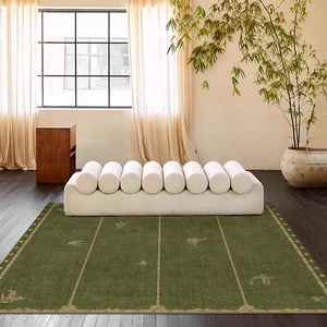 Tapis imprimé de style mi-siècle vert luxueux haut de gamme en mélange de laine, fabriqué à la machine, écologique, pour salon et chambre à coucher - Product Image 1