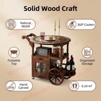 Table d'appoint pliante vintage avec roulettes pivotantes et plateau rabattable, chariot de service roulant en bois peu encombrant pour salon et salle à manger