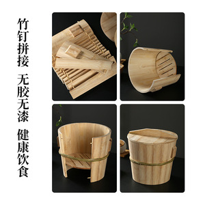 Bamboo <b>Steamer</b> Rice Cooker With Lid And Spoon Eco Friendly Guizhou Made Hand Wash Only Wood Handle - Product Image 5