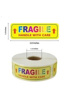 1 X3 Inches Fragile Shipping <b>Sticker</b> Glass Per <b>Roll</b> 500 Labels Caution Warning Shipping Mobile Envelope Glass Permanent - Product Image 2