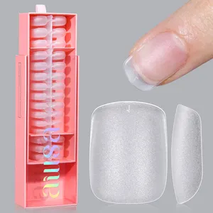 AILLSA 240 Pcs Short Square OEM Nail Factory False Fingernails Natural Artificial Full Cover Nail Tips Soft Gel Nail Tip