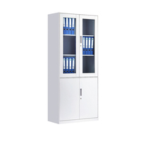 Armoire de classement métallique moderne à double couche avec portes en verre trempé, serrure à clé, grande capacité pour usage commercial et domestique