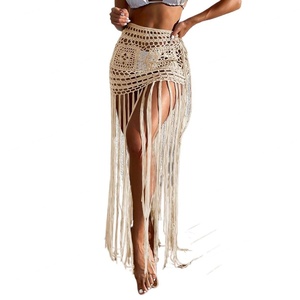 Pareo de playa de ganchillo 3D personalizado para mujer con borlas, diseño hueco, transparente, de punto, para verano, cubre bikini, traje de baño - Product Image 1