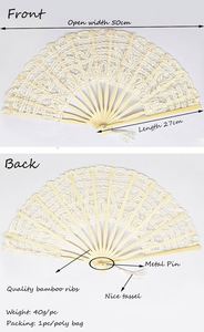 Elegantes Abanicos Plegables de Seda de Bambú Blanco, Arte Popular Ecológico, Regalo de Boda con Diseño Floral Grabado Personalizado - Product Image 3