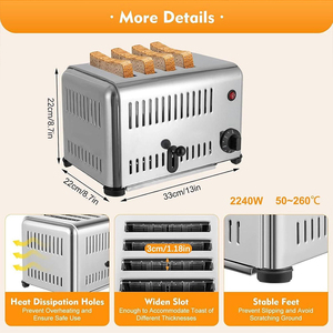 Nhà Máy Giá 4 lát bánh sandwich bánh mì nướng bánh mì tự động thép không gỉ điện 4 lát máy nướng bánh mì - Product Image 3