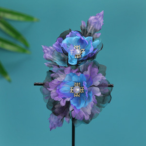 Nuevo Diseño de Primavera, Diadema Hanfu de Seda con Degradado Oscuro Hecha a Mano, Horquilla Suave, Accesorio para el Cabello con Flores Estampadas en Caliente - Product Image 3
