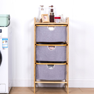 Clothing Organizer 3 Tier Bamboo Frame Fabric Drawer <b>Storage</b> <b>Box</b> For Home Wardrobe Portable Dustproof Rectangular <b>Folding</b> Basket - Product Image 1