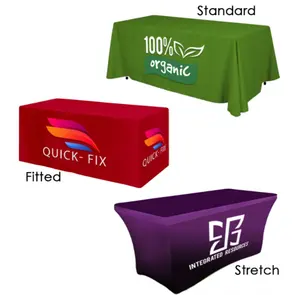 Nappe de table personnalisée extensible en spandex avec logo d'entreprise pour fête d'anniversaire