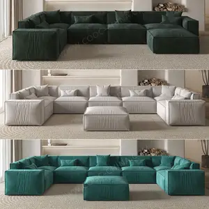 Italian Modern Living Room Furniture U Shape Velvet Sofa Couch Large Modular Sectional Sofa Set