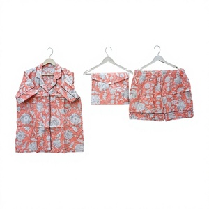 Ensembles de pyjamas courts en coton indien imprimés numériquement, élégants et luxueux, vêtements de nuit floraux, toutes saisons, séchage rapide, cadeau de Noël pour elle - Product Image 1