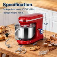 Robot pâtissier électrique 5QT 300W pour cuisine, mélangeur de pâte et de gâteaux, batteur sur socle
