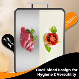 Tabla de cortar grande de acero inoxidable 304 de doble cara para tabla de cortar de cocina con mango - Product Image 2