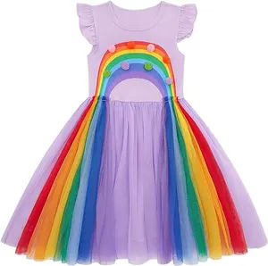 Best New Product Of 2024 Colorful Small Balls Tulle Frocks Girls Latest Children Dress Designs