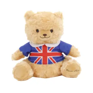 棕色泰迪熊配国旗衬衫可爱毛绒玩具
